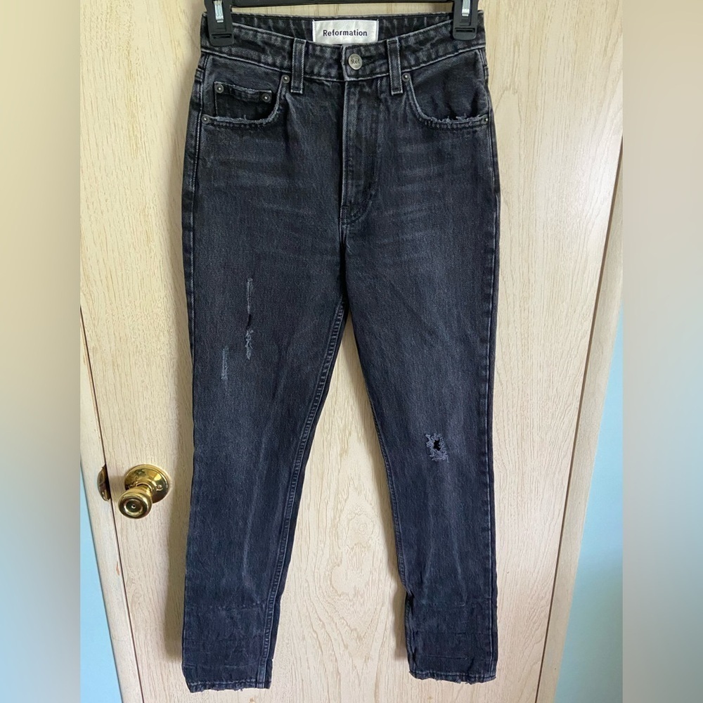 Reformation - Julia High Cigarette Jean - Size 23- Black Distressed